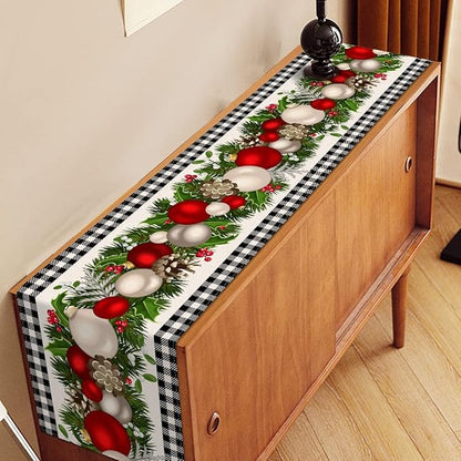 Nepnuser Black and White Gingham Christmas Table Runner 108 Inches Long Buffalo Check Plaid Xmas Decoration Holiday Home Kitchen Decor