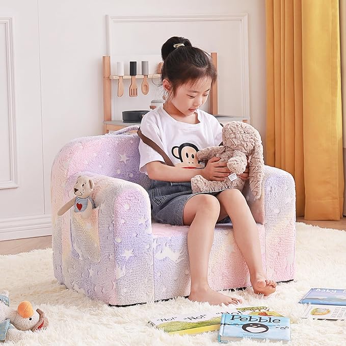 Tiita Kids Sofa, Children Couch with Carrying Handle & Side Pockets, Kids Foam Chair, Toddler Armrest Chair, Lightweight Children Sofa Chair, Kids Read Sofa for Girl or Boy(Twill Pegasus)