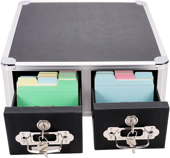 Vaultz Locking 3 x 5 Index Card Cabinet, Double Drawer, Black (VZ01393)