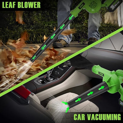 Alloyman Leaf Blower, 20V Cordless Leaf Blower, with 2 X 4.0Ah Battery & Charger, 2-in-1 Electric Leaf Blower & Vacuum for Yard Cleaning/Snow Blowing. Green