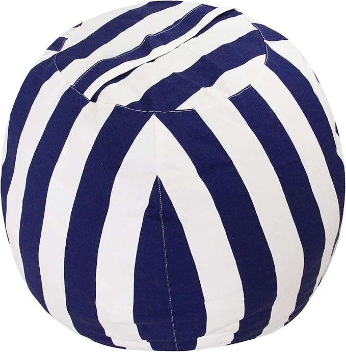2 PCS Stuffed Animal Storage Bean Bag Chair Cover, Cotton Canvas Beanbag with Zipper for Organizing Kid's and Adults Room Vertical Stripe Blue 24"