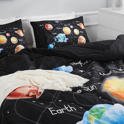 Outer Space Bedding Set King Solar System Comforter Set 3 Pieces 1 Space Comforter Twin and 2 Pillow Cases for Boys Girls Kids Ultra-Soft Microfiber All Seasons for Bedroom Sofa