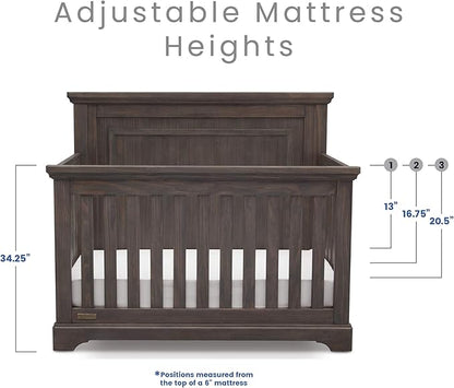 Simmons Kids SlumberTime Paloma 4-in-1 Convertible Crib, Rustic Grey + Serta Perfect Slumber Dual Sided Recycled Fiber Core Crib and Toddler Mattress (Bundle)