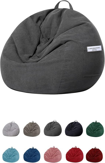 Stuffed Animal Storage Bean Bag Chair Cover (No Filler)for Kids and Adults. Premium Corduroy Stuffable Beanbag for Organizing Children Plush Toys or Memory Foam Extra Large 300L (Dark Grey)