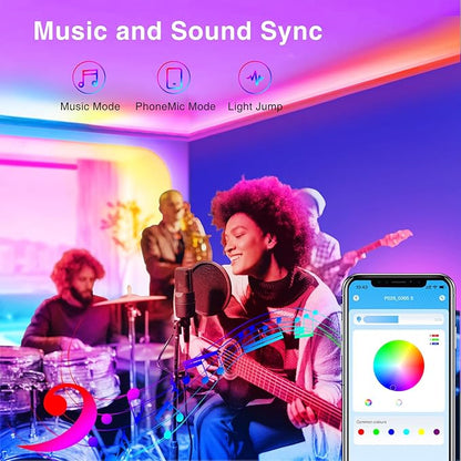 200ft Bluetooth Long LED Strip Lights, Music Sync Tape Lighting, RGB Color Changing LED Lights for Bedroom with Remote,Smart Phone APP Control, Ceiling Living Room Decor (APP+Remote+Mic/2 Roll)