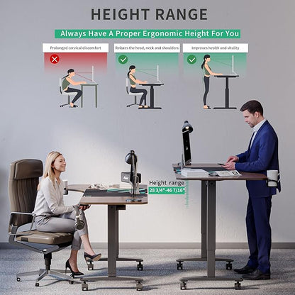 Standing Desk, L Shaped Adjustable Standing Desk, 63'' Corner Height Adjustable desk with Cup Holder, Headphone Hook, Cable Manager, and Mouse pad, Brown Panel