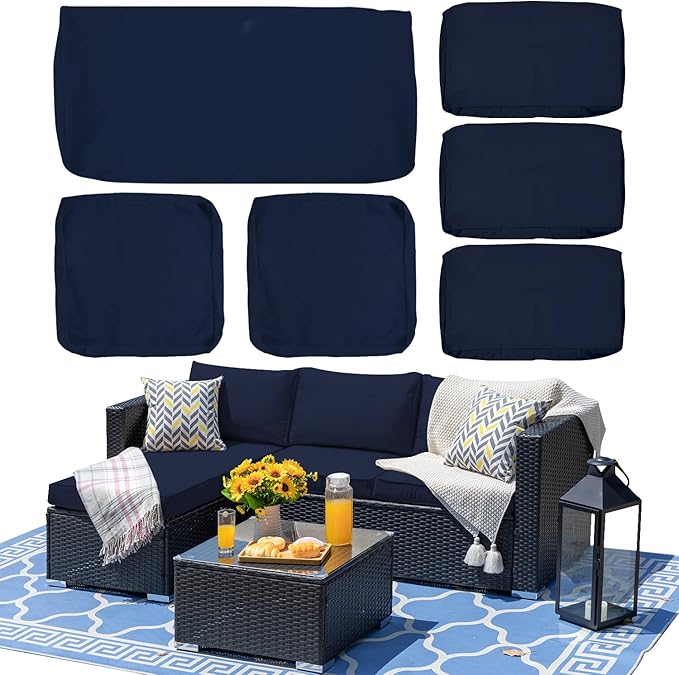 ClawsCover 6Pack Outdoor Seat and Back Cushions Replacement Covers Fit for 3 Pieces 3-Seater Wicker Rattan Patio Furniture Conversation Set Sectional Couch Chair,Navy-Include Cover Only
