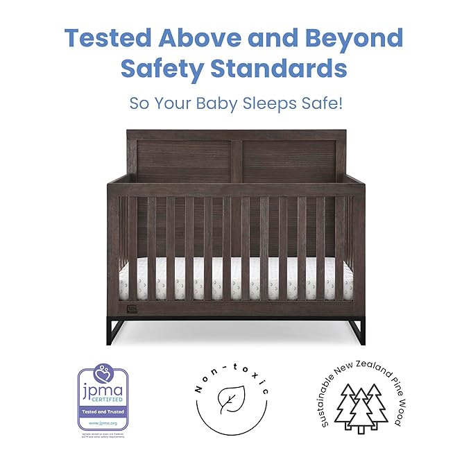 Simmons Kids Foundry 6-in-1 Convertible Baby Crib, Rustic Grey with Matte Black