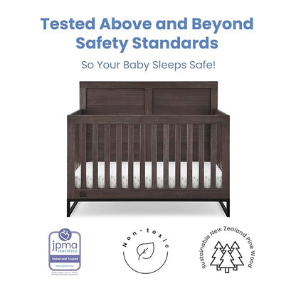 Simmons Kids Foundry 6-in-1 Convertible Baby Crib, Rustic Grey with Matte Black