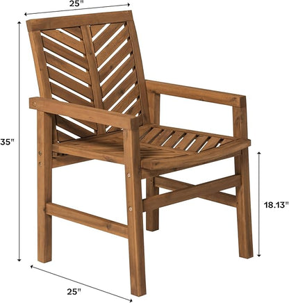 Walker Edison 2 Piece Outdoor Patio Chevron Wood Chair Set All Weather Backyard Conversation Garden Poolside Balcony, Set of 2, Brown
