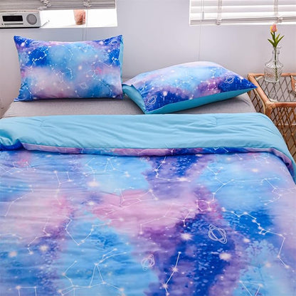 Holawakaka Tie Dye Constellation Print Ombre Comforter Set Full Size Boys Girls Gradient Galaxy Bedding Set (Blue Purple, Full)