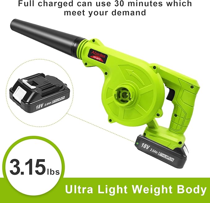 Abeden Cordless Leaf Blower,2-in-1 Electric Handheld Sweeper/Vacuum with 18V 2.0Ah Lithium Battery for Blowing Leaf,Cleaning Dust,Small Trash,Car,Computer Host