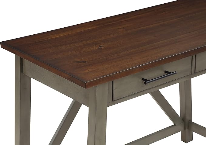 OSP Home Furnishings Milford Rustic 42 Inch Writing Desk with 2 Drawers and Burnished Decorative Hardware, Slate Gray