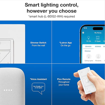 Lutron Caseta Original Smart Dimmer Switch Kit, 2 Dimmer Switches, 2 Wall Plates, 2 Remotes, 2 Pedestals, and Smart Hub, Works with Alexa, Apple Home, Google Home, 3Way, 150W, No Neutral, P-BDG-PKG2W
