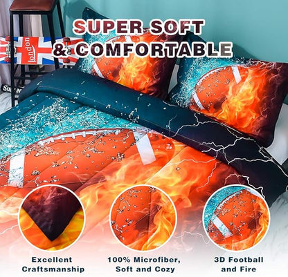 Andency 3D Football Comforter Queen(90x90 Inch), 3 Pieces(1 Football Comforter, 2 Pillowcases) Sport Microfiber Comforter Set Bedding Set for Boys Kids Teens