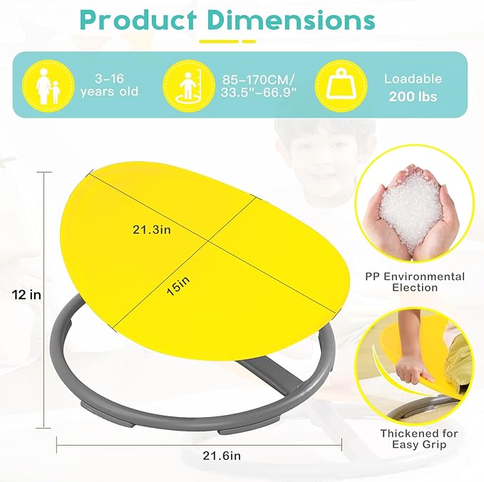 Spinning Chair for Kids Autism Sensory Products Sit and Spin Autism Toys Sensory Chair ADHD Chair Swivel Chair Training Body Coordination (Yellow)