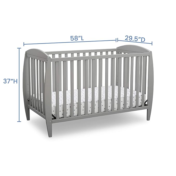 Delta Children Taylor 4-in-1 Convertible Baby Crib, Easy to Assemble, Sustainable New Zealand Wood, Grey