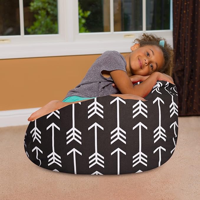 Posh Creations Bean Bag Chair for Kids, Teens, and Adults Includes Removable and Machine Washable Cover, Canvas White Arrows on Gray, 27in - Medium