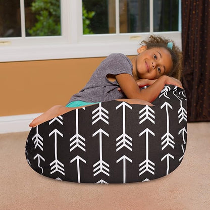 Posh Creations Bean Bag Chair for Kids, Teens, and Adults Includes Removable and Machine Washable Cover, Canvas White Arrows on Gray, 27in - Medium