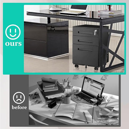 3-Drawer Mobile File Cabinets Rolling Metal Filing Cabinet for Legal & Letter File Anti-tilt Design with Lock Under Desk Office Drawers Fully Assembled Except Casters Black(Style 3)