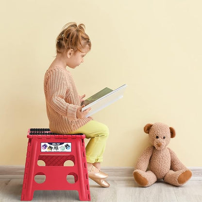 Delxo Folding Step Stool,Non-Slip Stool 13 inch Height Premium Heavy Duty Foldable Stool for Kids and Adults,Kitchen Garden Bathroom Stepping Stool 1 Pack in Red,2021 Upgrade Dotted Texture