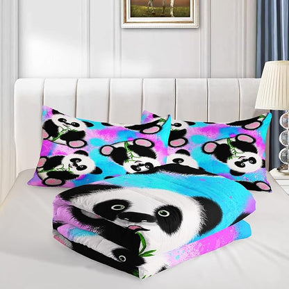 Panda Comforter Twin Size,Neon Panda Comforter Set for Kids Teens Girls Boys,3Pcs Bedding Set Printed Comforter with 2 Pillowcases,Down Alternative,Soft and Lightweight，Twin Size