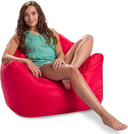 Posh Creations Structured Comfy Seat for Playrooms and Bedrooms, Large Bean Bag Chair, Malibu Lounge, Red
