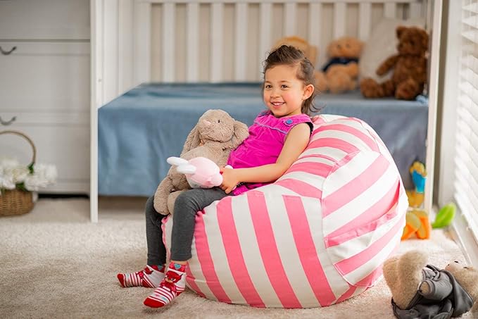 Wekapo Stuffed Animal Storage Bean Bag Chair Cover for Kids | Stuffable Zipper Beanbag for Organizing Children Plush Toys Large Premium Cotton Canvas (Pink, X-Large)