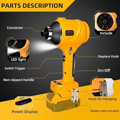 Cordless Dust Blower for Dewalt 20V Battery, Brushless Handheld Leaf Blower Compressed Air Duster 447 MPH for Garages Workshop Sawmill Room Home Cleaning(Battery Not Included)