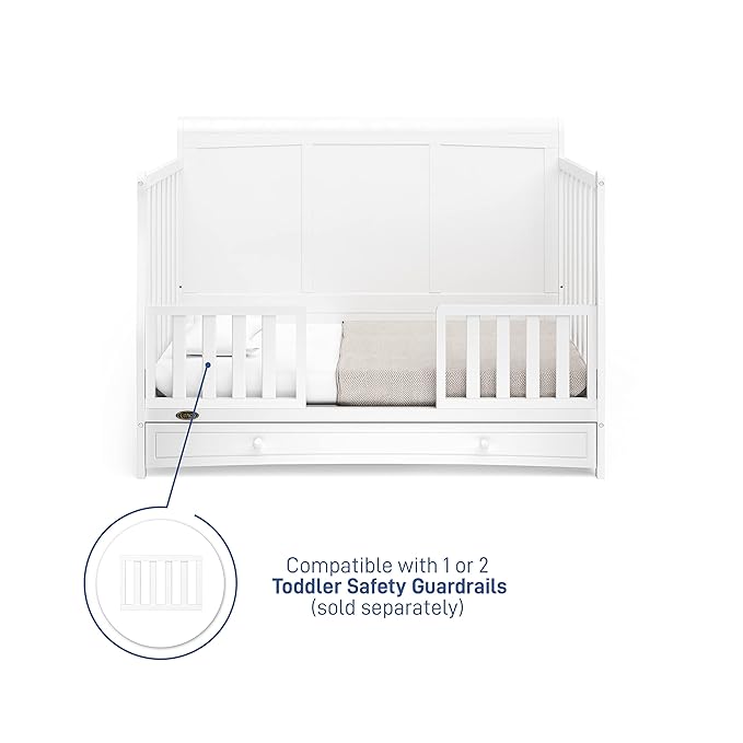 Graco Asheville 4-in-1 Convertible Crib with Drawer (White) – GREENGUARD Gold Certified, Crib with Drawer Combo, Full-Size Nursery Storage Drawer, Converts to Toddler Bed, Daybed and Full-Size Bed