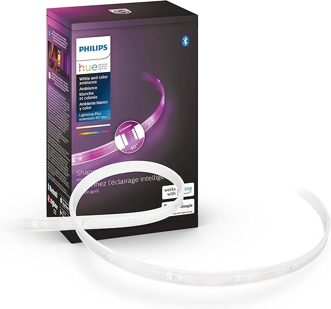 Philips Hue Indoor 3-Foot Smart LED Light Strip Plus Extension - Color-Changing Single-Color Effect - Requires Base Kit - Control with Hue App - Works with Alexa, Google Assistant and Apple HomeKit