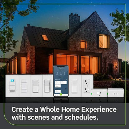 Leviton Decora Smart Dimmer Plug, Wi-Fi 2nd Gen, Works with Matter, My Leviton, Alexa, Google Assistant, Apple Home/Siri & Wire-Free Anywhere Companions for Switched Outlet, D23LP-2RW, White