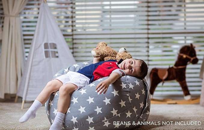 Aubliss Stuffed Animal Storage Bean Bag Chair Cover Only for Plush Toys, Blankets, X-Large 48"-Canvas Stars Grey