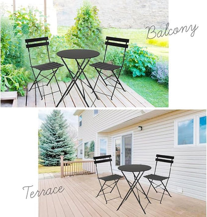 Indoor/Outdoor 3-Piece Foldable Bistro Set, Folding Outdoor Patio Furniture Sets, 2 Chairs and 1 Table, Weather-Resistant Outdoor/Indoor Conversation Set for Patio (White)