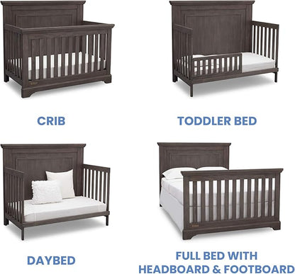 Simmons Kids SlumberTime Paloma 4-in-1 Convertible Crib, Rustic Grey + Serta Perfect Slumber Dual Sided Recycled Fiber Core Crib and Toddler Mattress (Bundle)