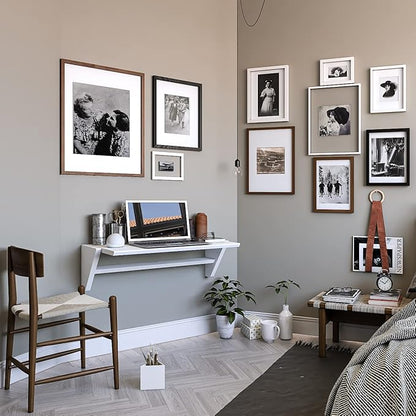 Reversible Wall Desk, White Floating Desk with Wall Mounted Shelf for Computer, Home, Office, Bedroom, Living, Kitchen and Study - L