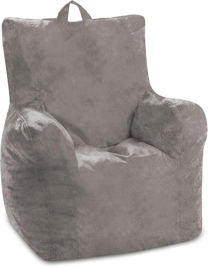 Posh Creations Structured Comfy Bean Bag Chair for Gaming, Reading, and Watching TV, Pasadena Chair, Rabbit Fur - Gray