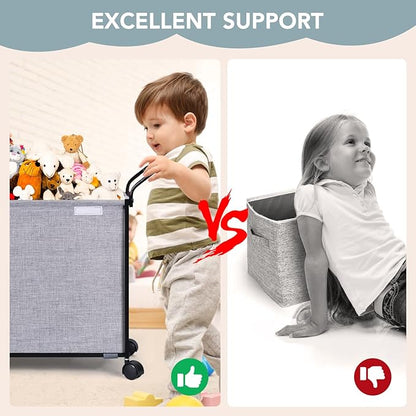 SWTYMIKI Large Toy Box Toy Storage - with Wheels Big Toy Chest for Kids Toy Organizer Bins, Toy Boxes for Kids Girls Boys, Stuffed Animals, Clothes, Nursery Bedroom 23.6" L x 17.7" H x 11.8" W