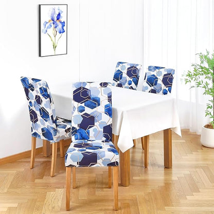 Gibelle Dining Room Chair Covers Set of 4, Soft Stretch Kitchen Chair Covers Slipcover Protector, Removable Washable Geometric Parson Chair Covers 4 Pack, Royal Blue