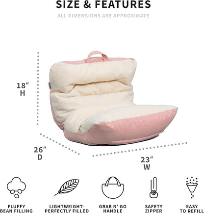 Big Joe Roma Kid's Bean Bag Chair, Oat Sherpa and Desert Rose, Vegan Suede, 2 feet