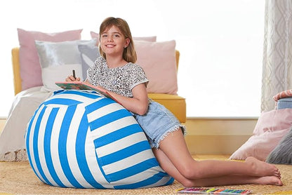 Aubliss Stuffed Animal Bean Bag Storage Chair (Blue/White Striped, Large (38''))