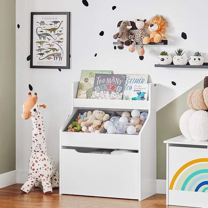Haotian KMB71-W, White Children Kids Bookcase with Removable Boxes, Kid's Book Shelf Toy Shelf with Large Storage Drawer, Kids Storage Shelf Organizer with Storage Chest