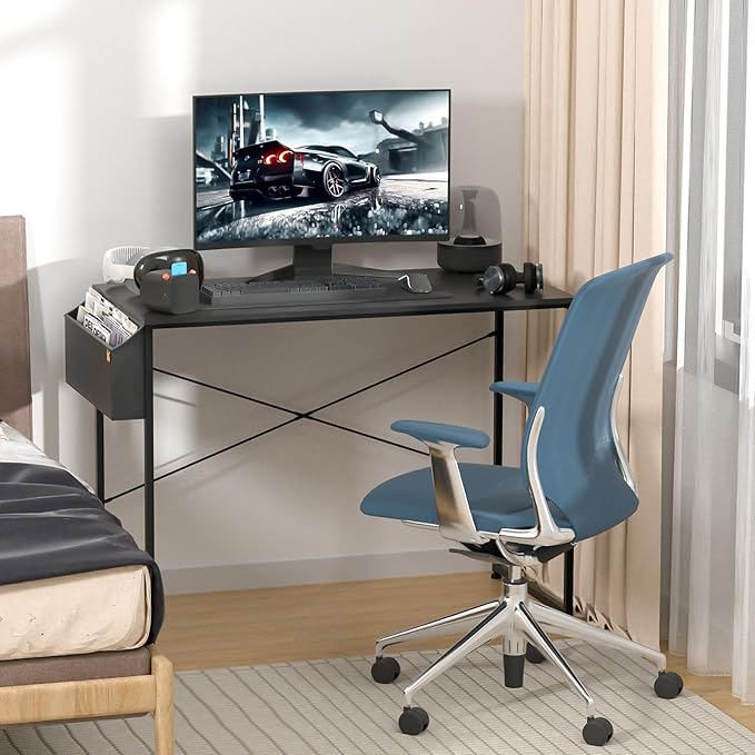 MoNiBloom Writing Computer Desk 40", Simple Home Office Gaming Desk with Storage Bag, Space Saving Table - Black