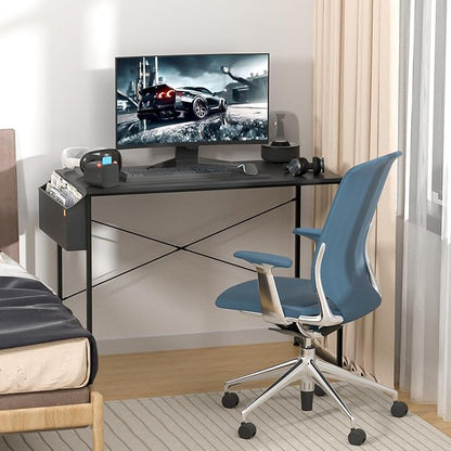 MoNiBloom Writing Computer Desk 40", Simple Home Office Gaming Desk with Storage Bag, Space Saving Table - Black