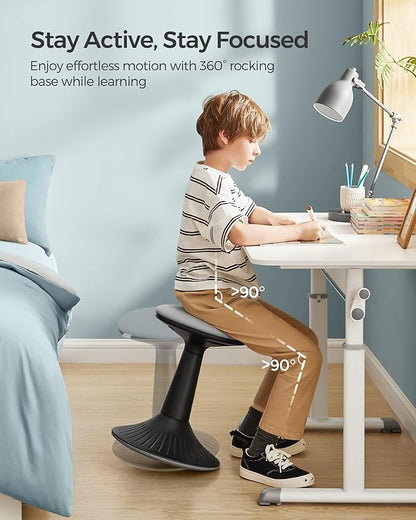 SONGMICS Kids Wobble Chair, Wiggle Stool for Kids Ages 8-12, Comfortable 60D Foam Seat, Breathable Fabric, Anti-Slip Base, 18.1-Inch High, Tool-Free Assembly, Ink Black and Dove Gray UOSC010B01