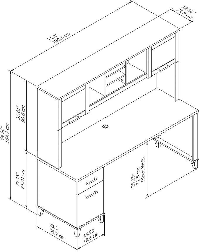 Bush Furniture Somerset 72W Office Desk with Drawers and Hutch in Ash Gray