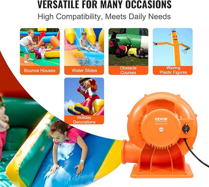 VEVOR Air Blower, 2-Speed Inflatable Blower, 1HP and 1.2HP, Portable and Powerful Bounce House Blower, Commercial Bouncy Castle Electric Blower, Used for Inflatable Bouncy Castle and Jump Slides