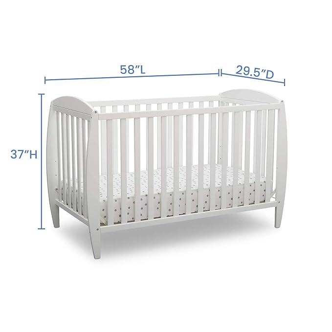 Delta Children Twinkle 4-in-1 Convertible Baby Crib, Sustainable New Zealand Wood, White and Delta Children Twinkle Galaxy Dual Sided Recycled Fiber Core Crib and Toddler Mattress (Bundle)