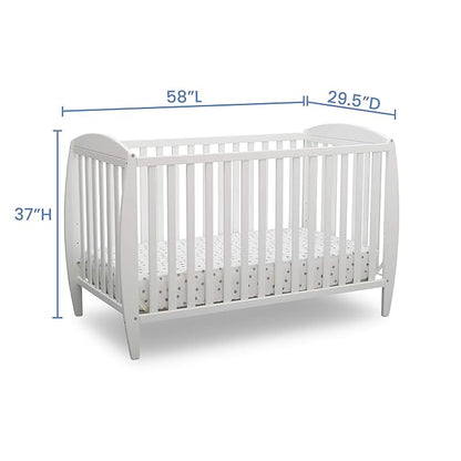 Delta Children Twinkle 4-in-1 Convertible Baby Crib, Sustainable New Zealand Wood, White and Delta Children Twinkle Galaxy Dual Sided Recycled Fiber Core Crib and Toddler Mattress (Bundle)