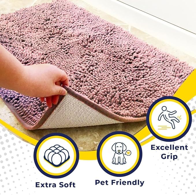 Muddy Mat® Original Dog Door Mat for Muddy Paws, Super Absorbent Microfiber, Non-Slip Washable Pet Rug, Quick Dry Chenille Entryway Carpet, Machine Washable Indoor Outdoor mat, Pink 48"x72"